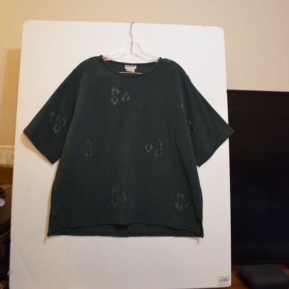 BonWorth Dark Green Polyester Short Sleeves Pressed-up Floral Texture Blouse L - Picture 12 of 13